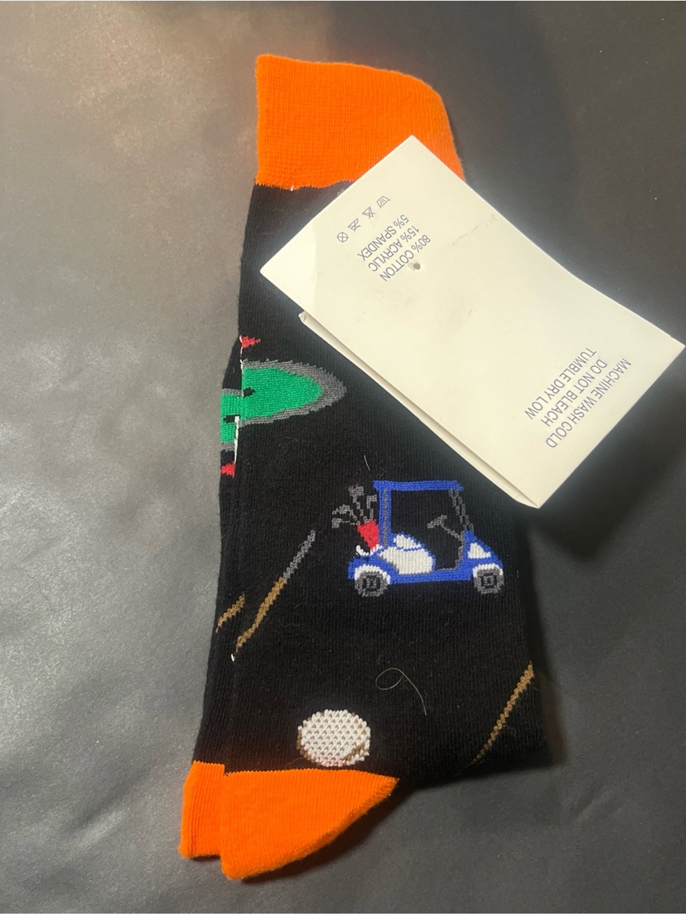 Golf Cart Novelty Socks - Black with Orange Accents